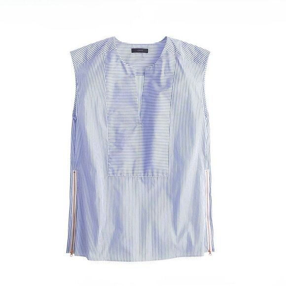 J. Crew Women's size 0 Sleeveless Side Zip Top Blue White - Picture 1 of 5